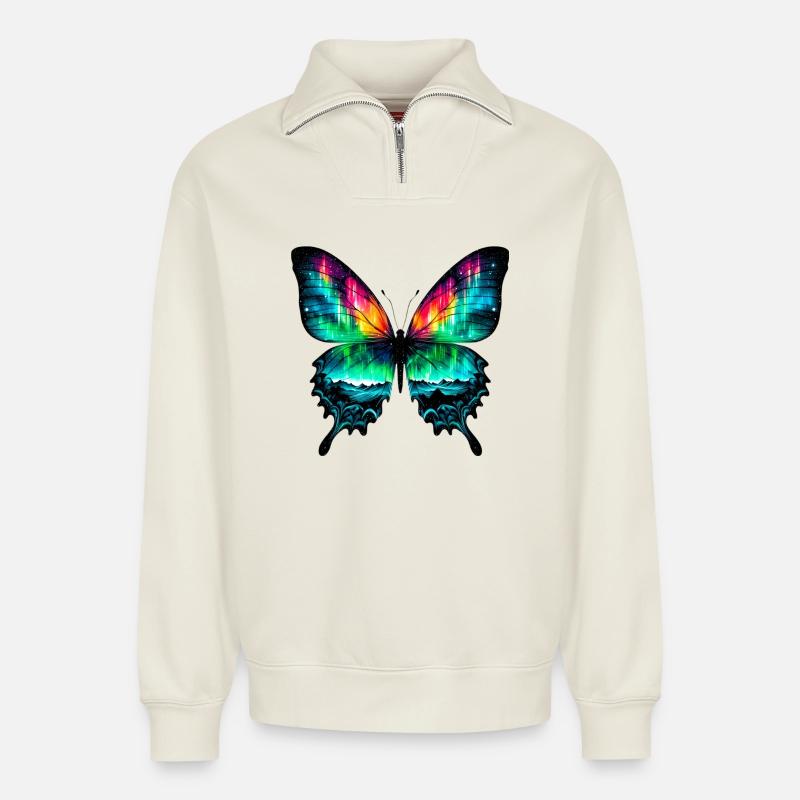 Schmetterling - Relaxed Unisex Organic Half Zip Sweatshirt – von SPREAD - Naturweiß