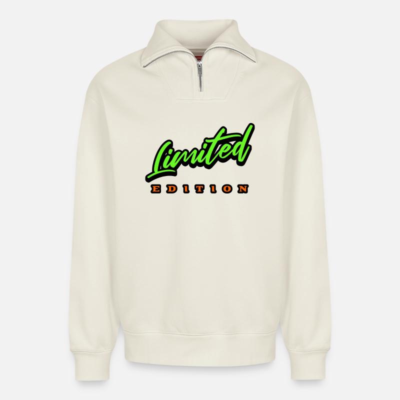 Édition limitée - Sweat unisexe décontracté en coton biologique à demi-zip – de SPREAD - blanc cassé