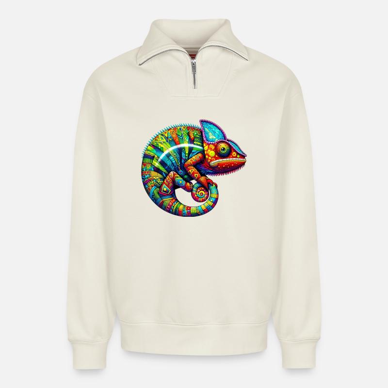 Chameleon - Relaxed Unisex Organic Half Zip Sweatshirt – by SPREAD - off white