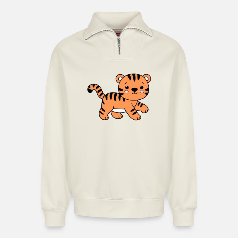 Tiger - Relaxed Unisex Organic Half Zip Sweatshirt – von SPREAD - Naturweiß