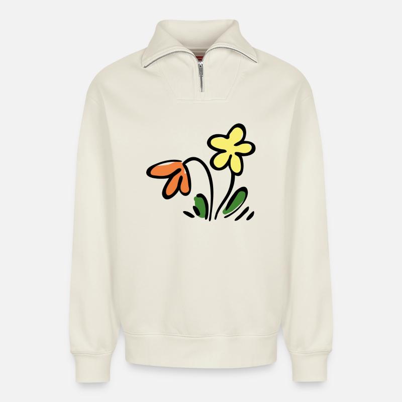 Blumen - Relaxed Unisex Organic Half Zip Sweatshirt – von SPREAD - Naturweiß