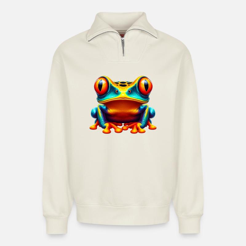 Frosch - Relaxed Unisex Organic Half Zip Sweatshirt – von SPREAD - Naturweiß