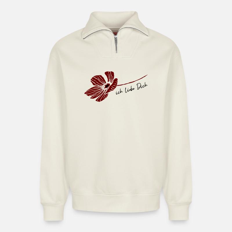 ich liebe dich - Relaxed Unisex Organic Half Zip Sweatshirt – von SPREAD - Naturweiß