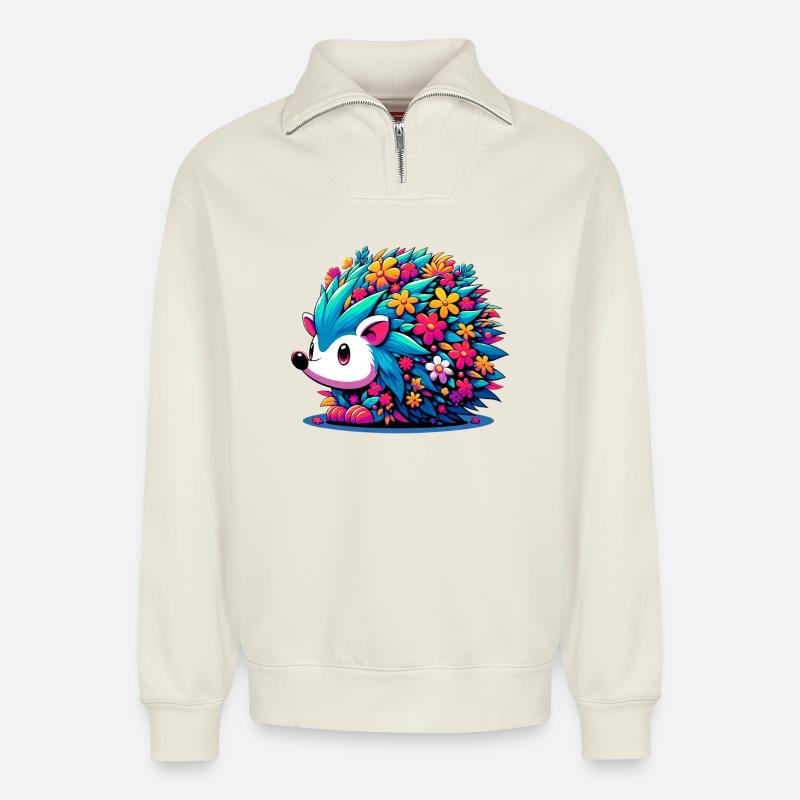 Igel - Relaxed Unisex Organic Half Zip Sweatshirt – von SPREAD - Naturweiß