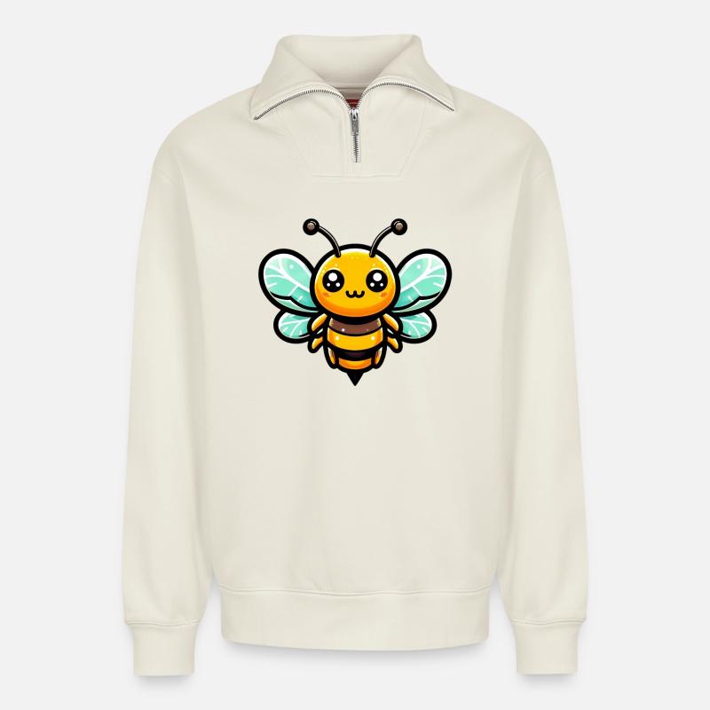 Biene - Relaxed Unisex Organic Half Zip Sweatshirt – von SPREAD - Naturweiß