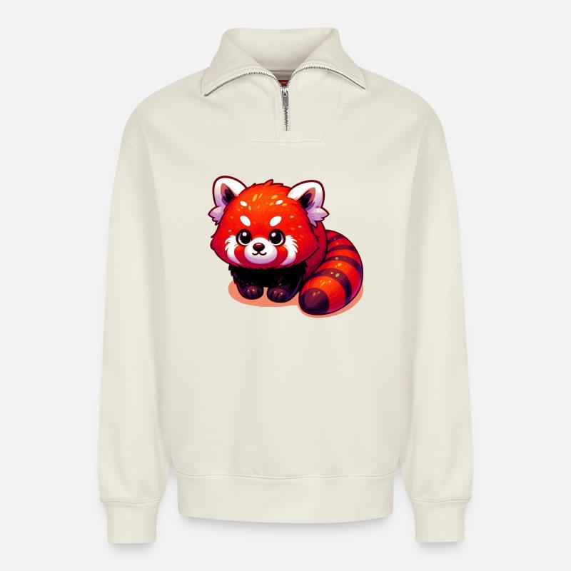 Kleiner Panda - Relaxed Unisex Organic Half Zip Sweatshirt – von SPREAD - Naturweiß