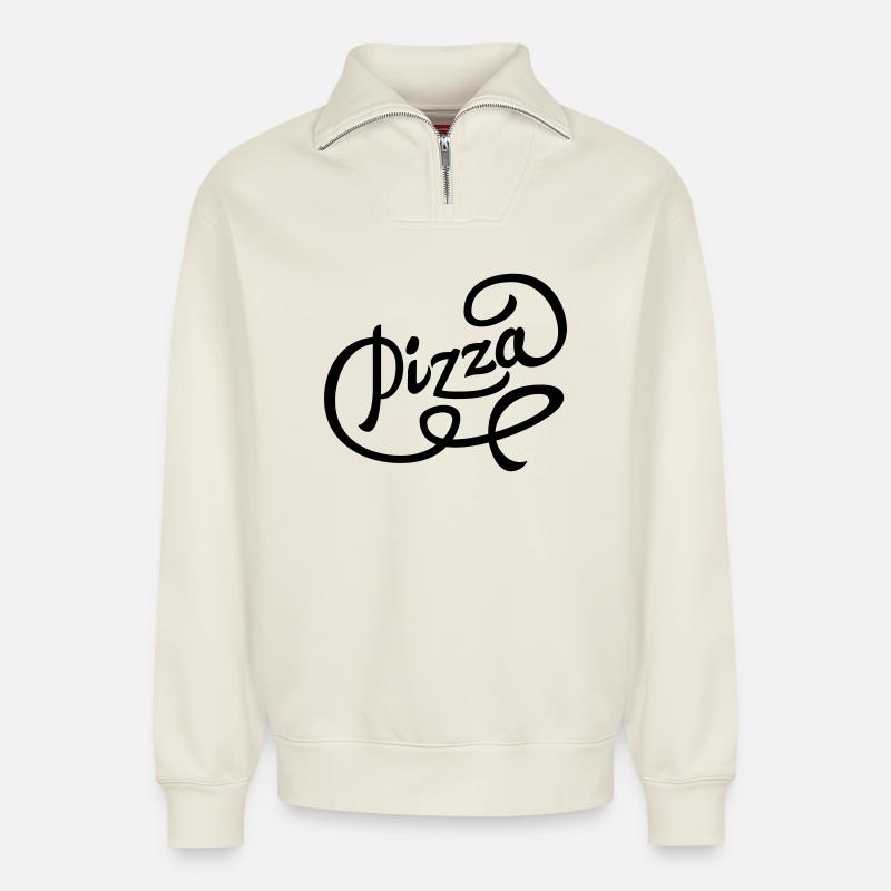 113503609 142793783 pizza - Sweat unisexe décontracté en coton biologique à demi-zip – de SPREAD - blanc cassé