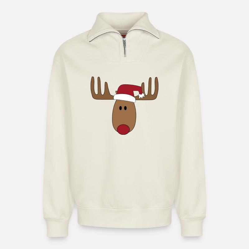 Weihnachten Elch - Relaxed Unisex Organic Half Zip Sweatshirt – von SPREAD - Naturweiß