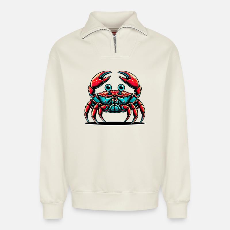 Crab - Relaxed Unisex Organic Half Zip Sweatshirt – by SPREAD - off white