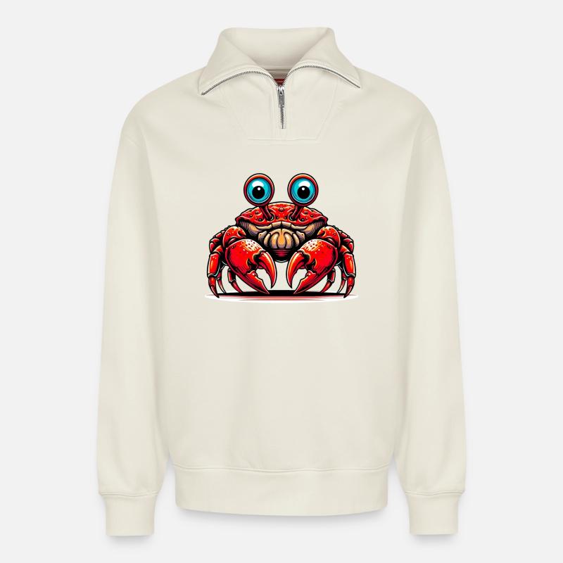 Crabe - Sweat unisexe décontracté en coton biologique à demi-zip – de SPREAD - blanc cassé