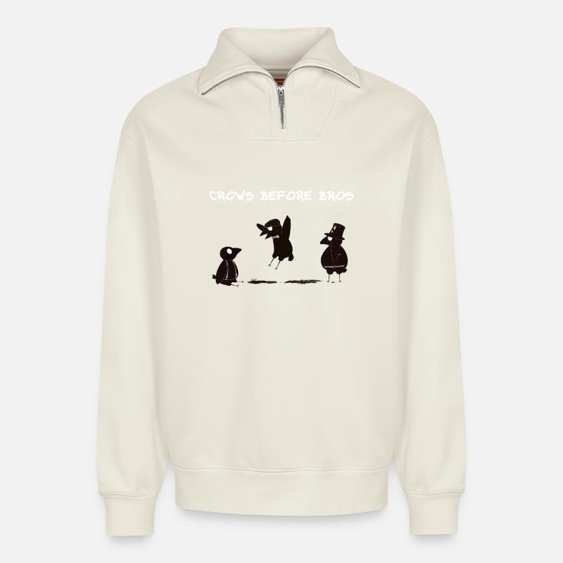 crows before bros - Relaxed Unisex Organic Half Zip Sweatshirt – von SPREAD - Naturweiß