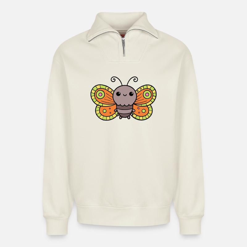 Schmetterling - Relaxed Unisex Organic Half Zip Sweatshirt – von SPREAD - Naturweiß