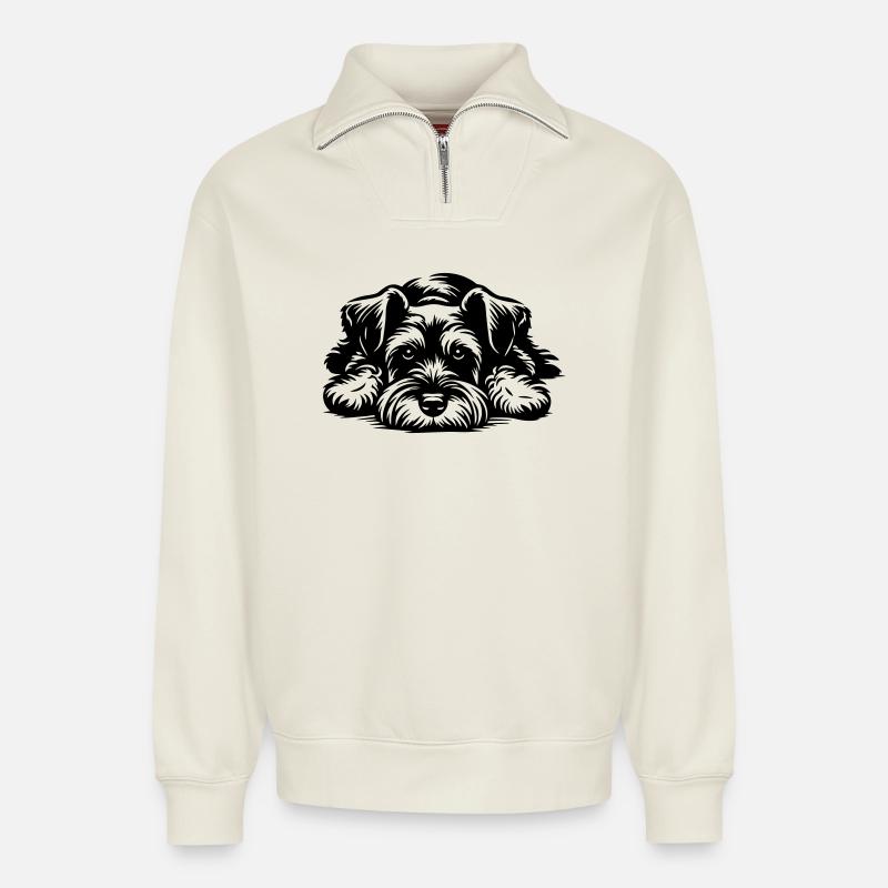 Schnauzer nain - Sweat unisexe décontracté en coton biologique à demi-zip – de SPREAD - blanc cassé