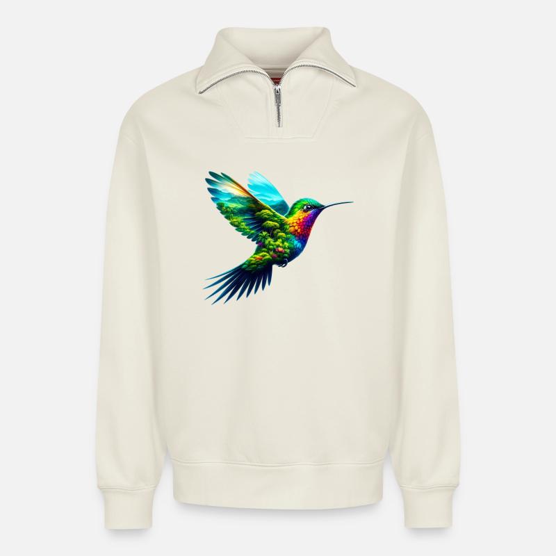 Kolibri - Relaxed Unisex Organic Half Zip Sweatshirt – von SPREAD - Naturweiß