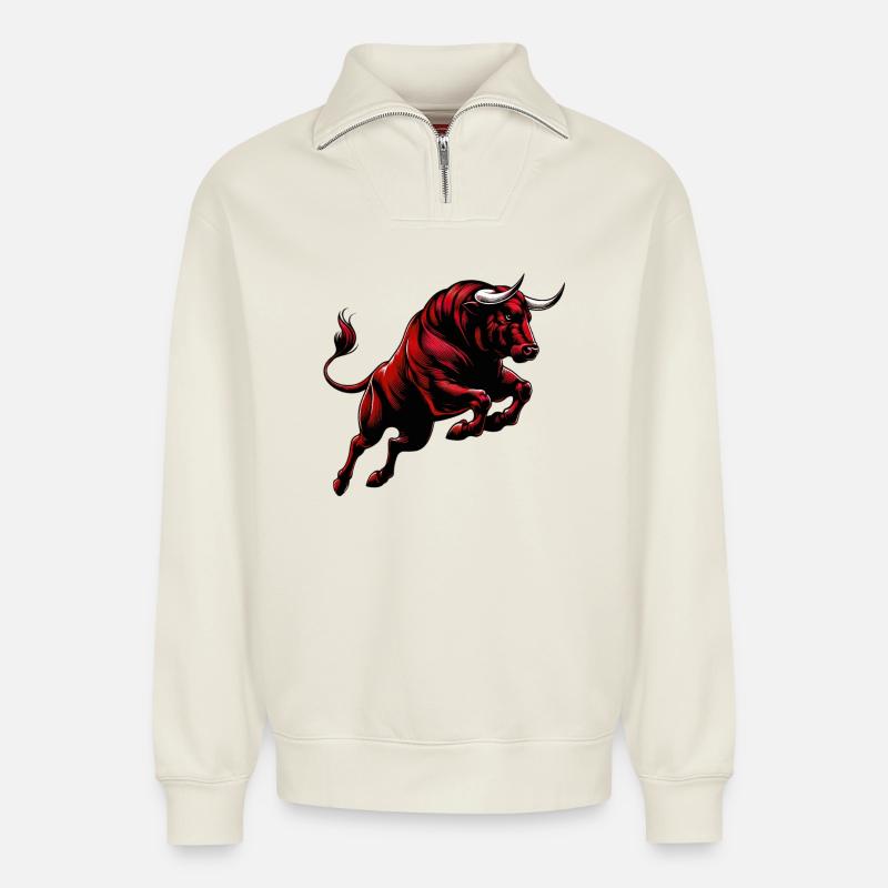 Stier - Relaxed Unisex Organic Half Zip Sweatshirt – von SPREAD - Naturweiß