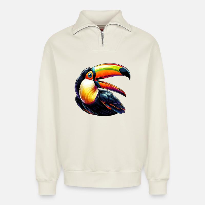 Toucan - Sweat unisexe décontracté en coton biologique à demi-zip – de SPREAD - blanc cassé