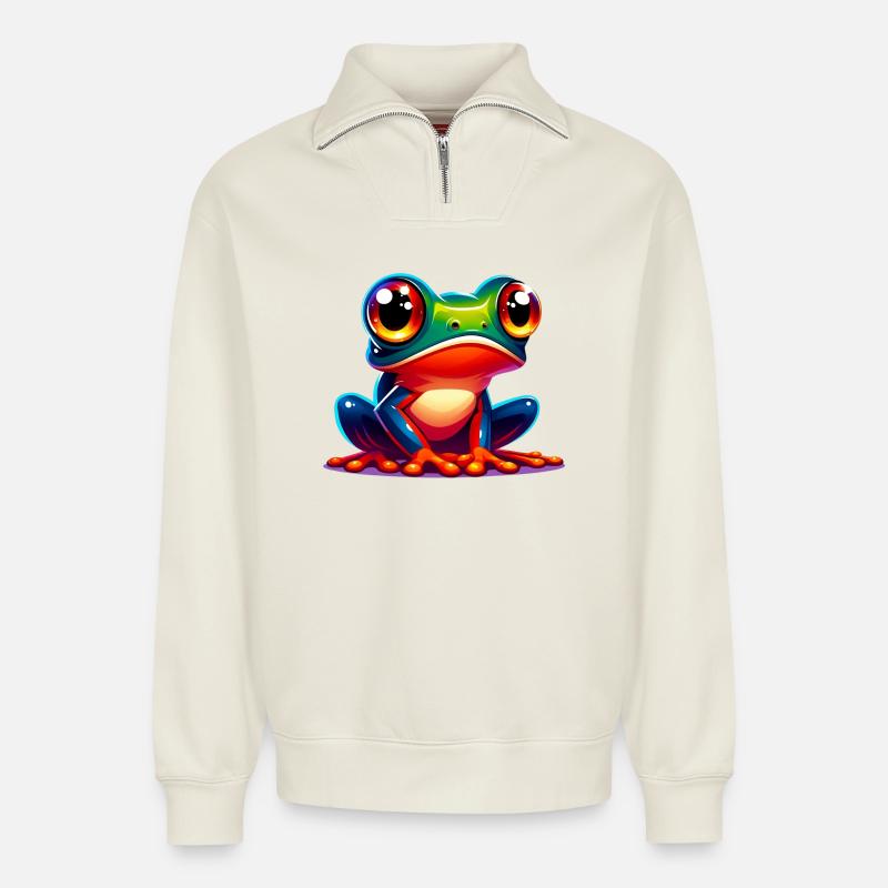 Frosch - Relaxed Unisex Organic Half Zip Sweatshirt – von SPREAD - Naturweiß