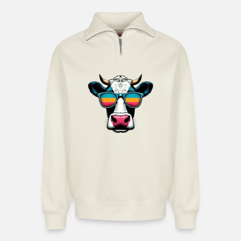 Kuh - Relaxed Unisex Organic Half Zip Sweatshirt – von SPREAD - Naturweiß