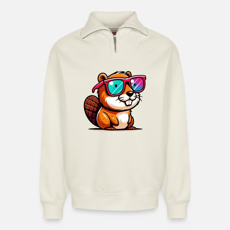 Castor - Sweat unisexe décontracté en coton biologique à demi-zip – de SPREAD - blanc cassé