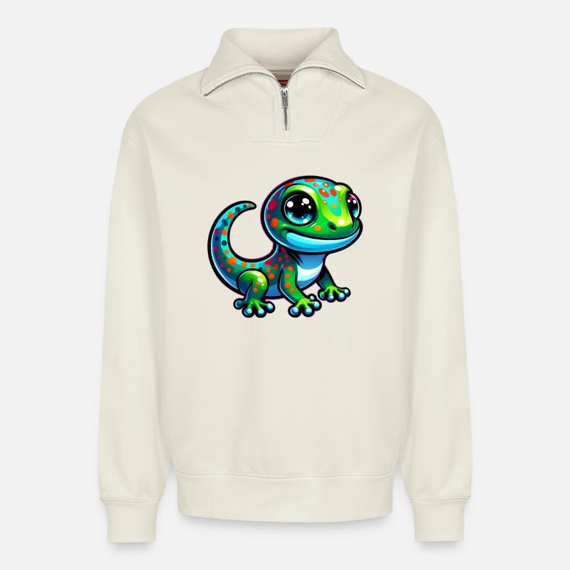 Gecko - Relaxed Unisex Organic Half Zip Sweatshirt – von SPREAD - Naturweiß
