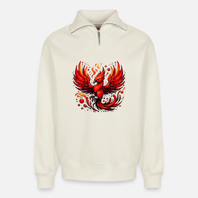 Roter Phönix - Relaxed Unisex Organic Half Zip Sweatshirt – von SPREAD - Naturweiß