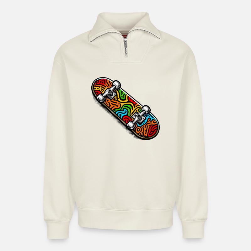 Skateboard - Relaxed Unisex Organic Half Zip Sweatshirt – by SPREAD - off white