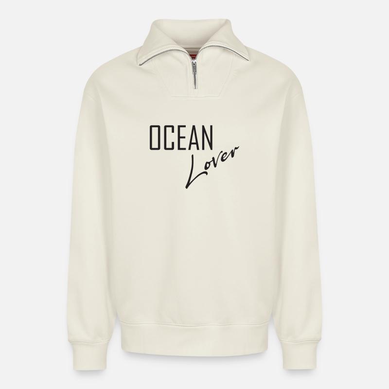 Ocean Lover - Relaxed Unisex Organic Half Zip Sweatshirt – von SPREAD - Naturweiß