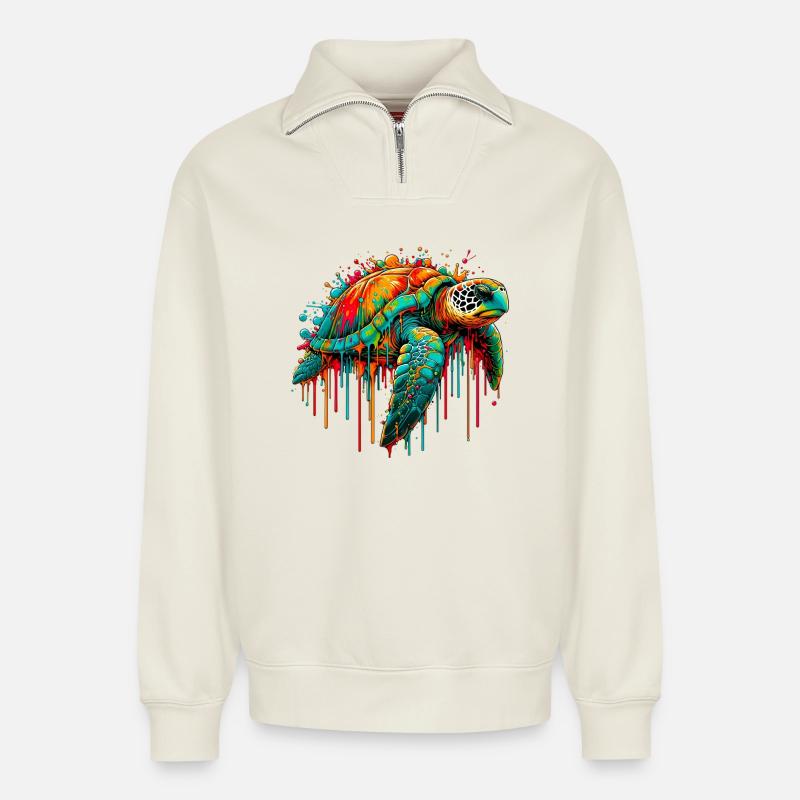 Turtle - Relaxed Unisex Organic Half Zip Sweatshirt – by SPREAD - off white