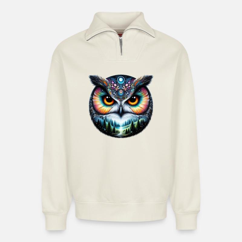Eule - Relaxed Unisex Organic Half Zip Sweatshirt – von SPREAD - Naturweiß