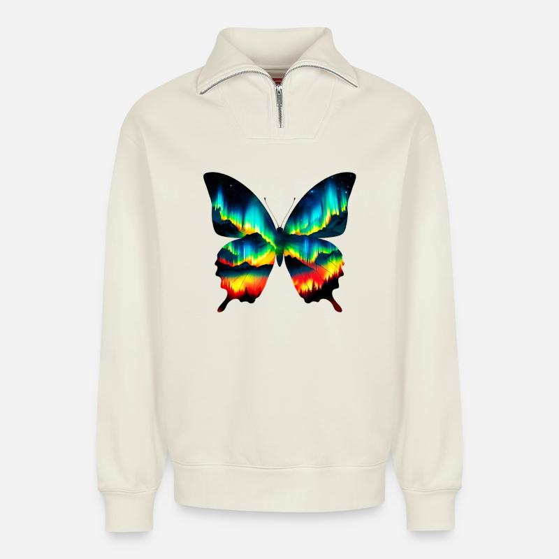 Papillon - Sweat unisexe décontracté en coton biologique à demi-zip – de SPREAD - blanc cassé