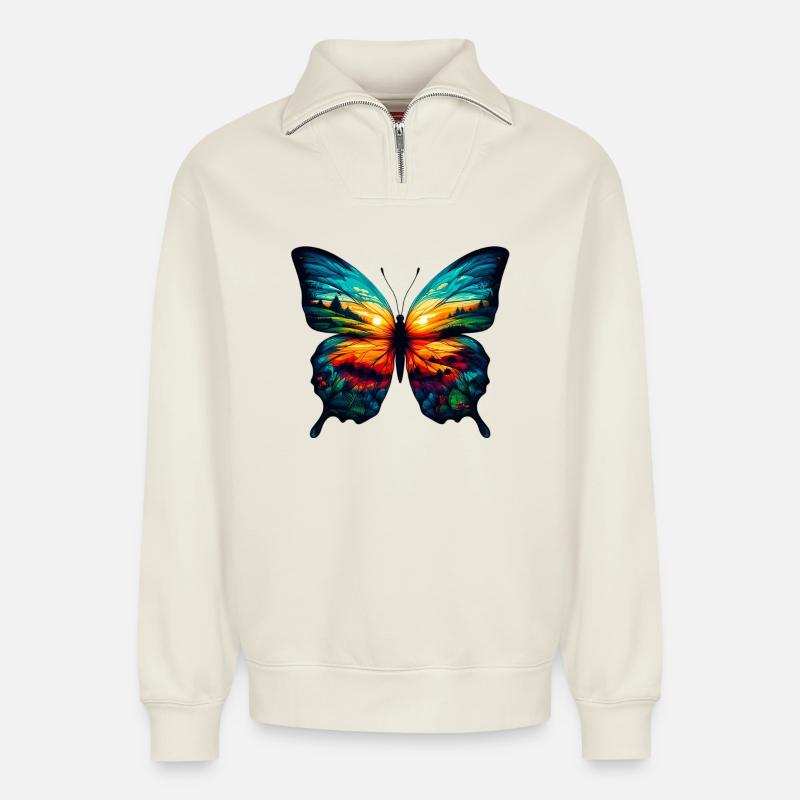 Schmetterling - Relaxed Unisex Organic Half Zip Sweatshirt – von SPREAD - Naturweiß