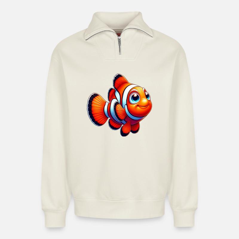 Clownfisch - Relaxed Unisex Organic Half Zip Sweatshirt – von SPREAD - Naturweiß