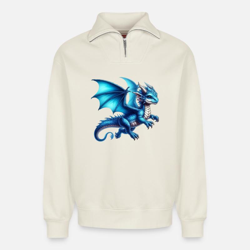 Drache - Relaxed Unisex Organic Half Zip Sweatshirt – von SPREAD - Naturweiß