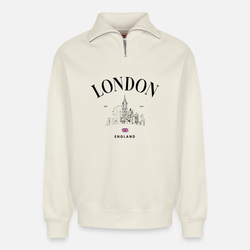 Union Jack Minimal-Emblem - Relaxed Unisex Organic Half Zip Sweatshirt – von SPREAD - Naturweiß