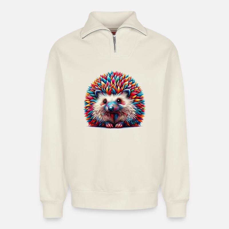 Igel - Relaxed Unisex Organic Half Zip Sweatshirt – von SPREAD - Naturweiß