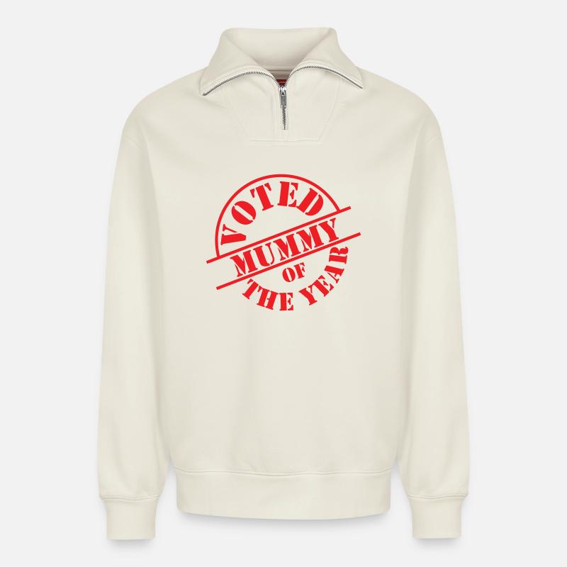 Elue Maman de l'année - Sweat unisexe décontracté en coton biologique à demi-zip – de SPREAD - blanc cassé