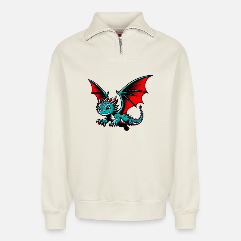 Dragon - Sweat unisexe décontracté en coton biologique à demi-zip – de SPREAD - blanc cassé