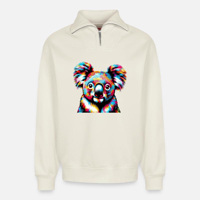 Koala - Relaxed Unisex Organic Half Zip Sweatshirt – von SPREAD - Naturweiß