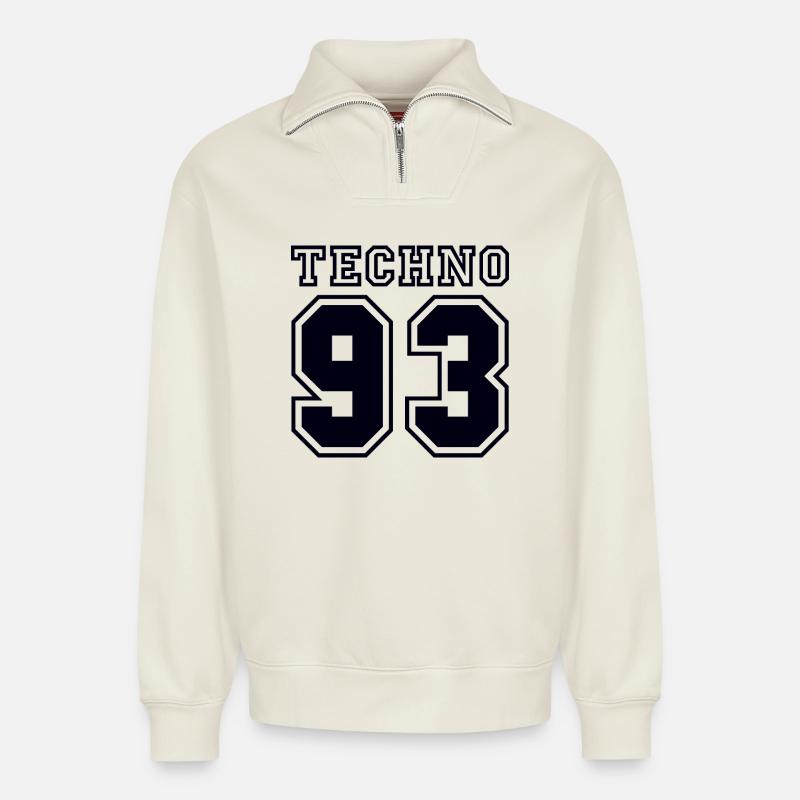 TECHNO 93 - Relaxed Unisex Organic Half Zip Sweatshirt – by SPREAD - off white