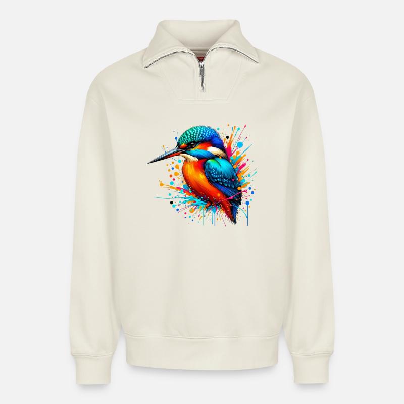 Eisvogel - Relaxed Unisex Organic Half Zip Sweatshirt – von SPREAD - Naturweiß