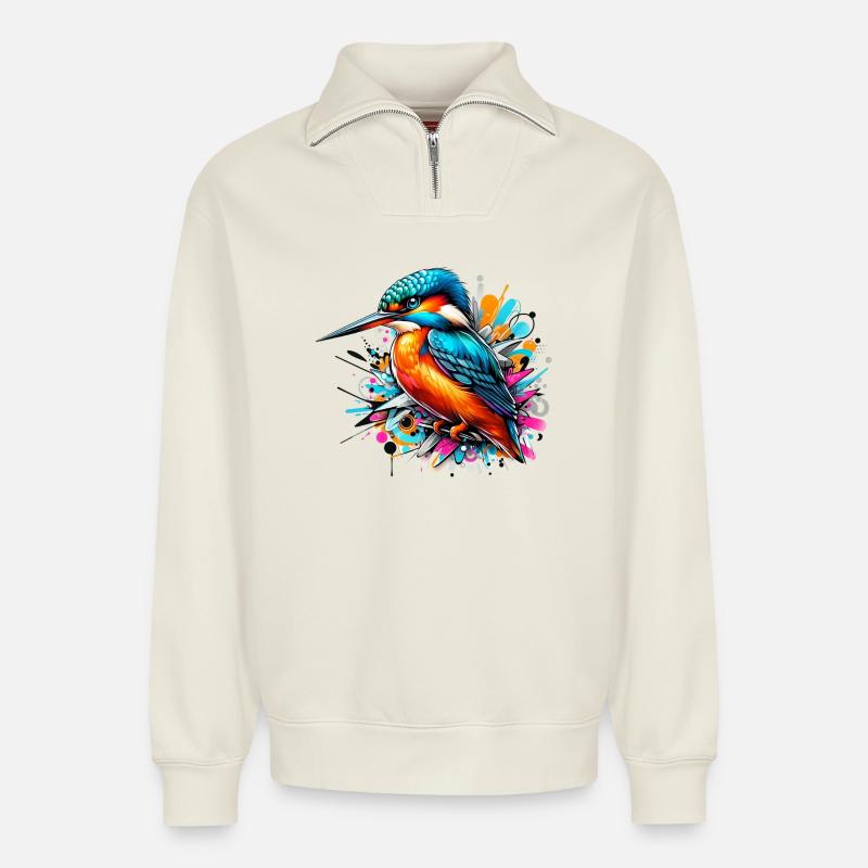 Eisvogel - Relaxed Unisex Organic Half Zip Sweatshirt – von SPREAD - Naturweiß