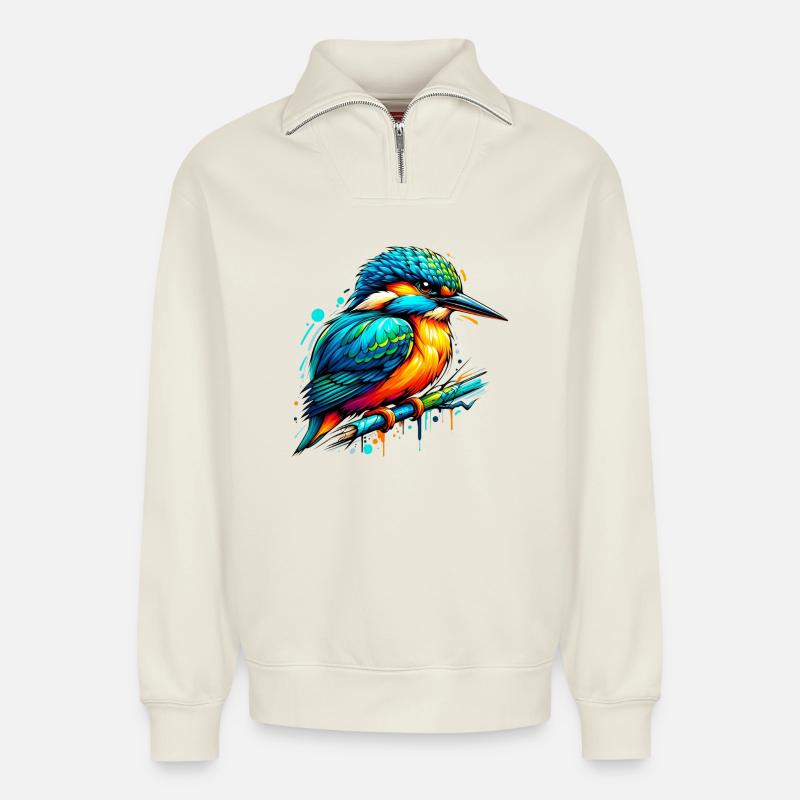 Eisvogel - Relaxed Unisex Organic Half Zip Sweatshirt – von SPREAD - Naturweiß