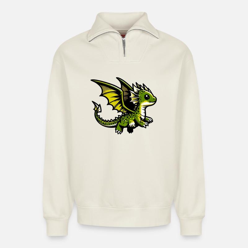 Drache - Relaxed Unisex Organic Half Zip Sweatshirt – von SPREAD - Naturweiß