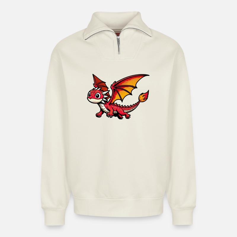 Dragon - Sweat unisexe décontracté en coton biologique à demi-zip – de SPREAD - blanc cassé
