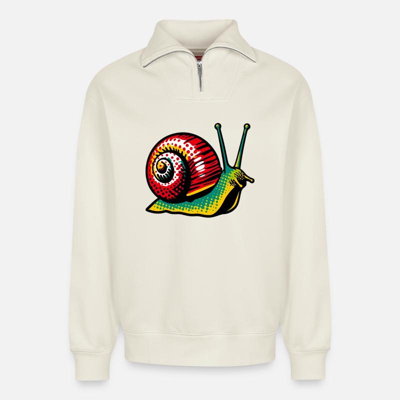 Escargot - Sweat unisexe décontracté en coton biologique à demi-zip – de SPREAD - blanc cassé