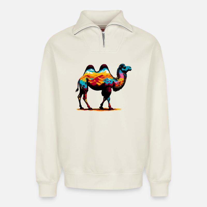 Kamel - Relaxed Unisex Organic Half Zip Sweatshirt – von SPREAD - Naturweiß