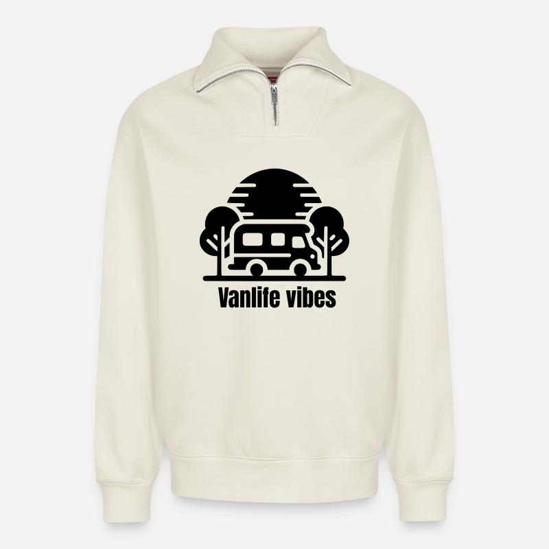 Vanlife Vibes - Relaxed Unisex Organic Half Zip Sweatshirt – von SPREAD - Naturweiß