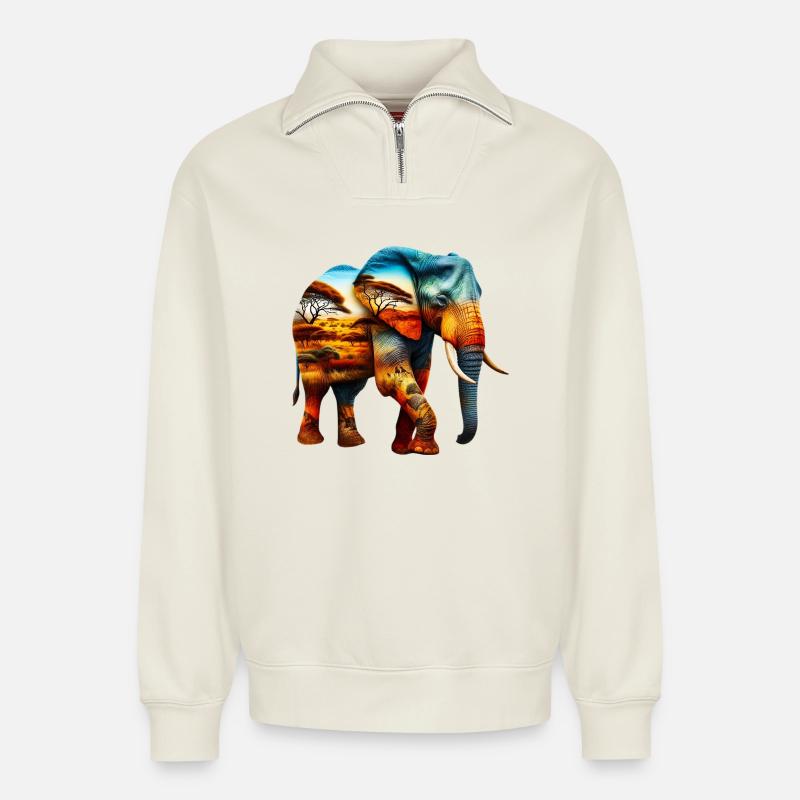 Elefant - Relaxed Unisex Organic Half Zip Sweatshirt – von SPREAD - Naturweiß