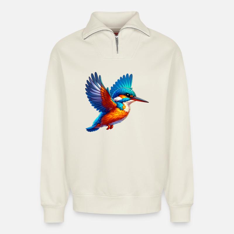 Eisvogel - Relaxed Unisex Organic Half Zip Sweatshirt – von SPREAD - Naturweiß