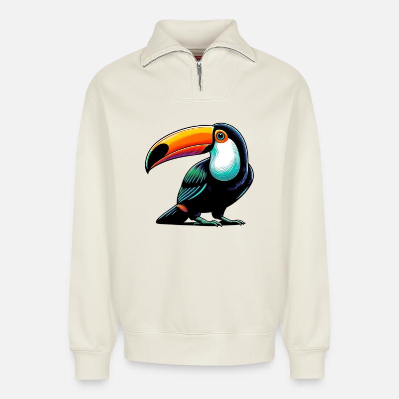 Toucan - Sweat unisexe décontracté en coton biologique à demi-zip – de SPREAD - blanc cassé